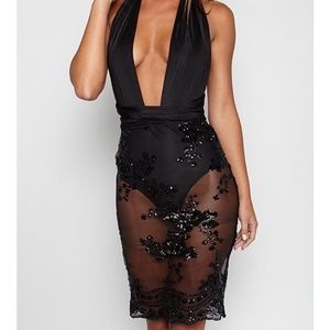 WhiteFox boutique sheer sequin wrap dress